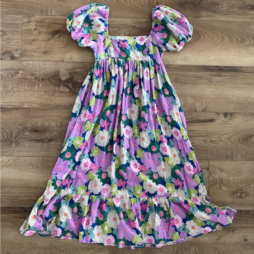 Storia Floral Puff Sleeve Midi Dress